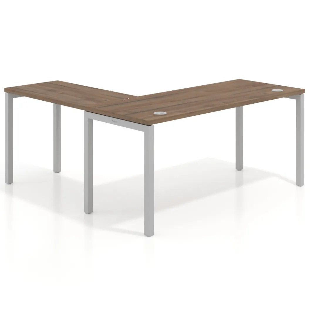 Mesa de oficina en L Kube fondo 68cm con ala estrecha, estructura aluminio