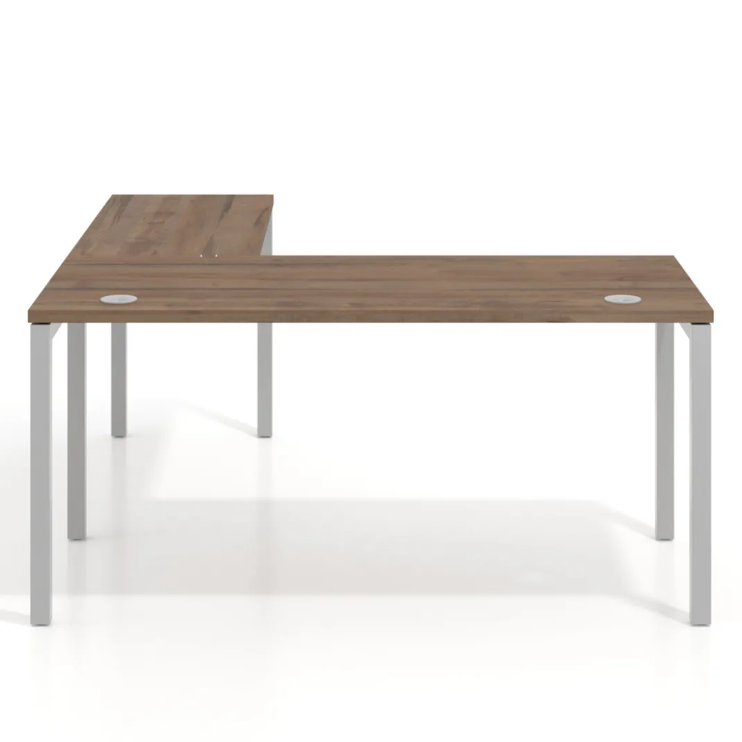 Mesa de oficina en L Kube fondo 68cm con ala estrecha, estructura aluminio