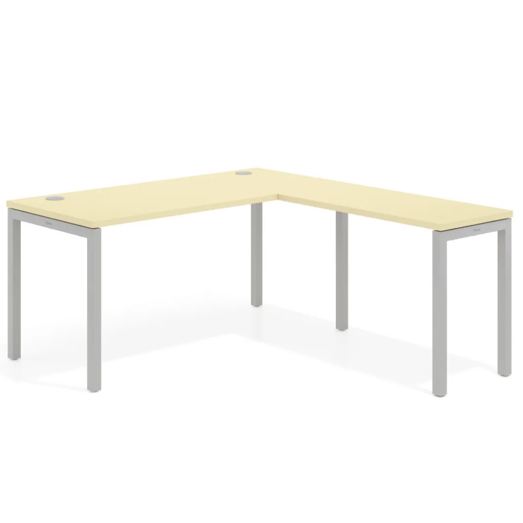 Mesa de oficina en L Kube fondo 68cm con ala estrecha, estructura aluminio