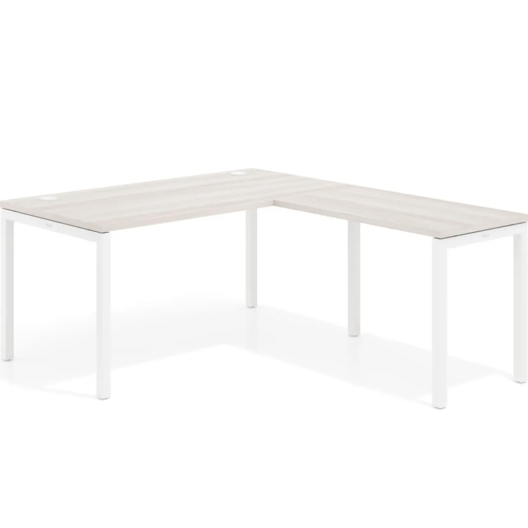 Mesa de oficina en L Kube fondo 80cm con ala, estructura blanca