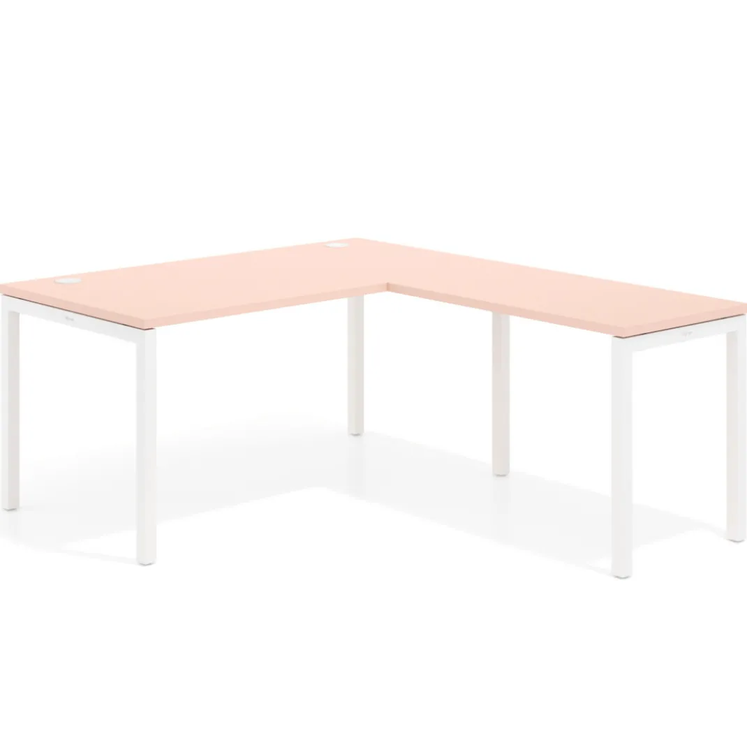 Mesa de oficina en L Kube fondo 80cm con ala, estructura blanca
