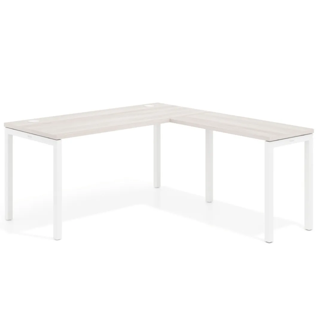 Mesa de oficina en L Kube fondo 68cm con ala estrecha, estructura blanco
