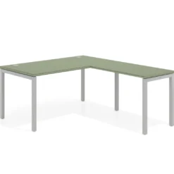 Mesa de oficina en L Kube fondo 80cm con ala, estructura aluminio