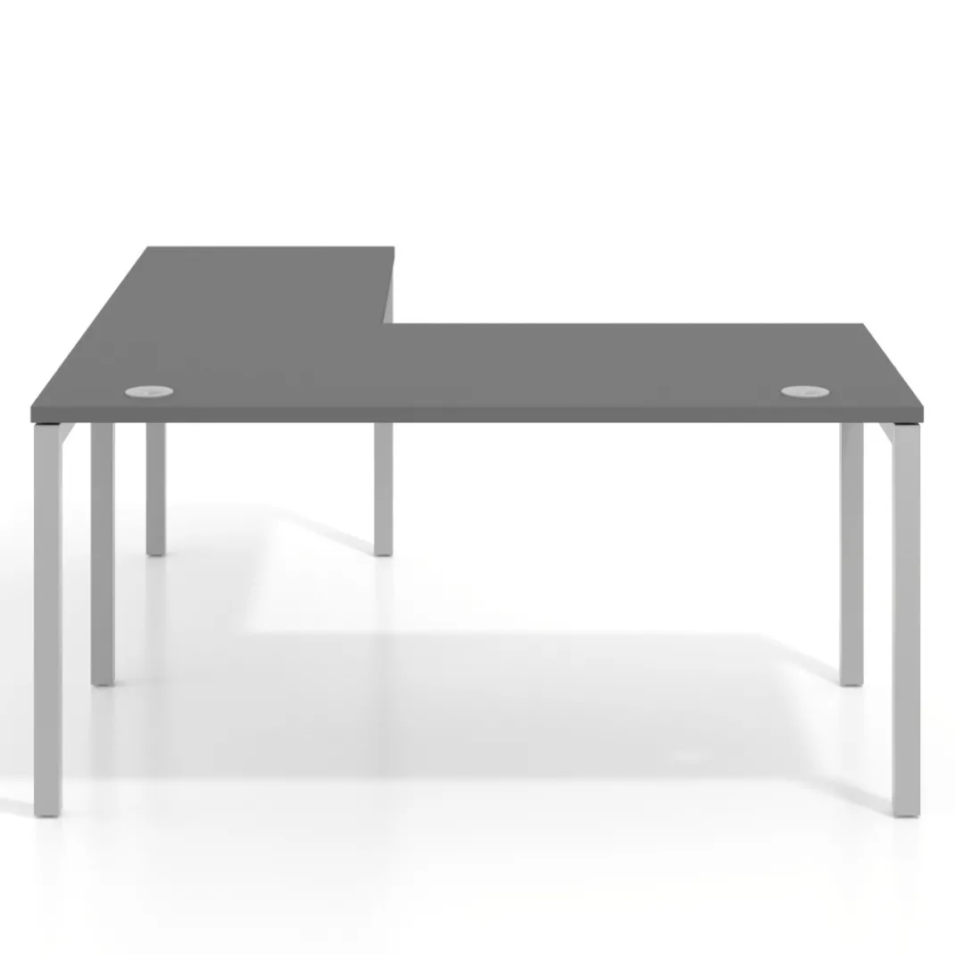 Mesa de oficina en L Kube fondo 80cm con ala, estructura aluminio