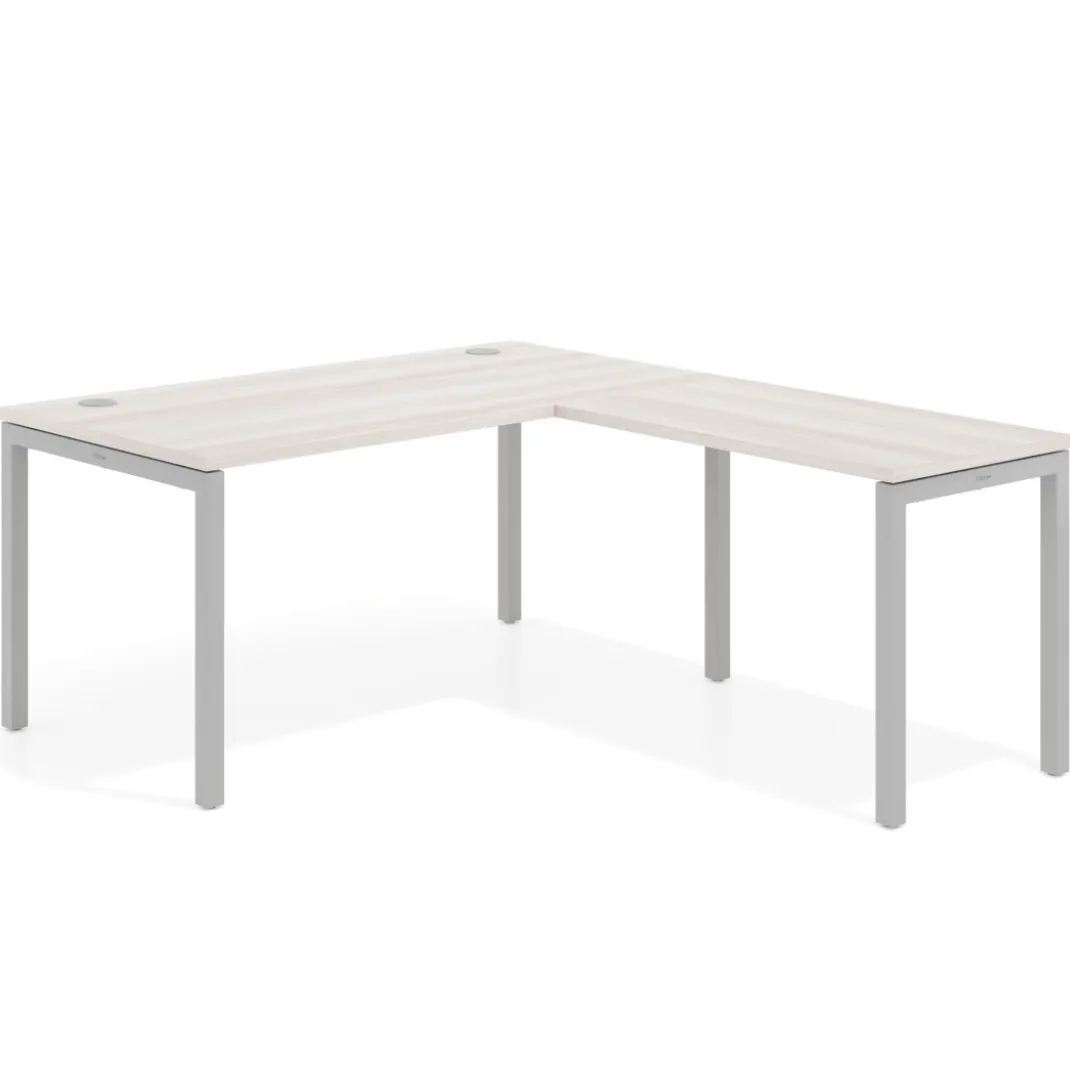 Mesa de oficina en L Kube fondo 80cm con ala, estructura aluminio