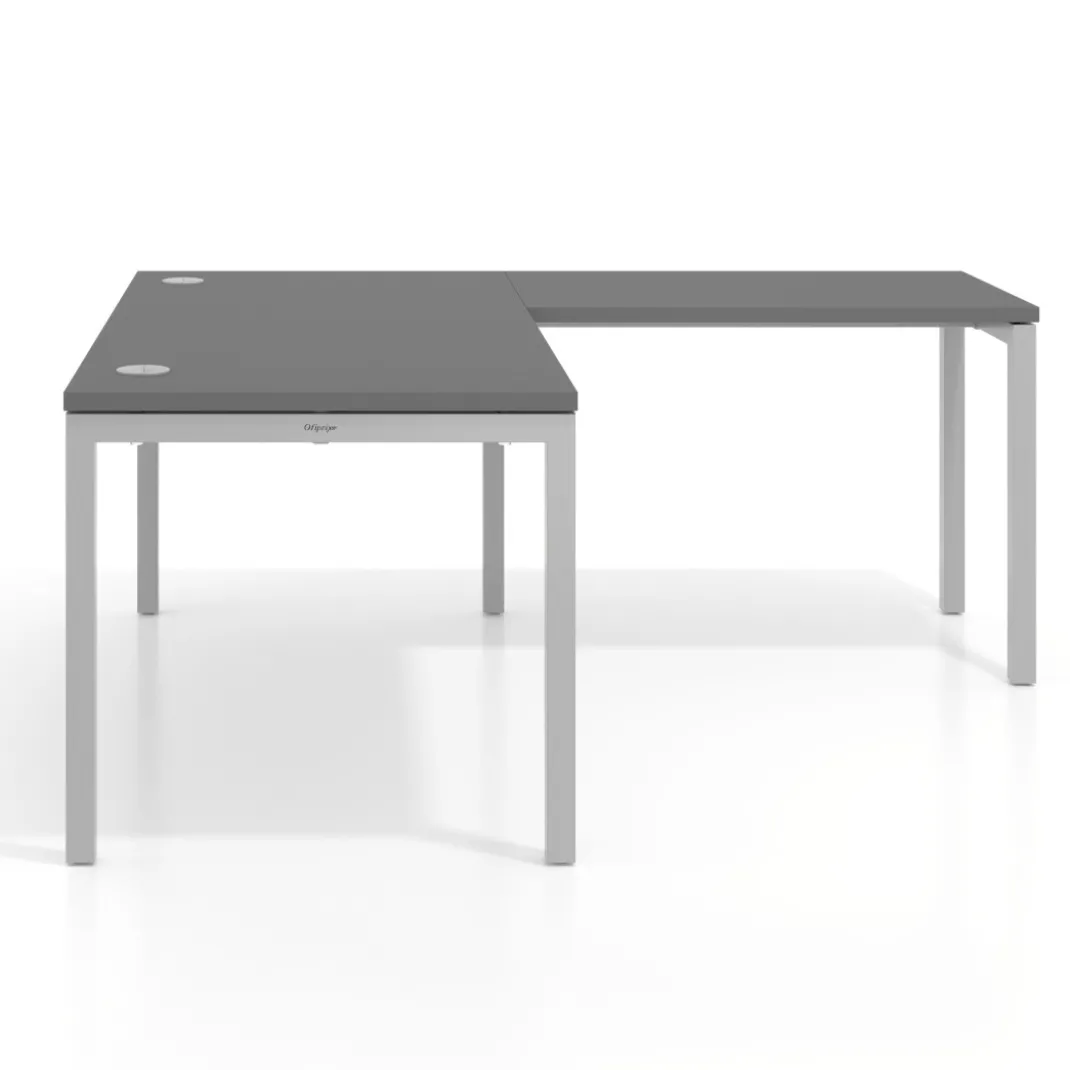 Mesa de oficina en L Kube fondo 80cm con ala, estructura aluminio