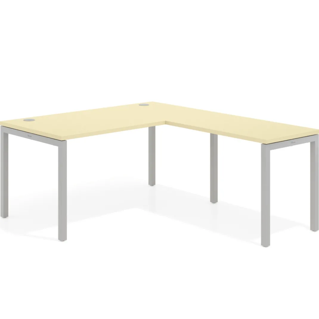 Mesa de oficina en L Kube fondo 80cm con ala, estructura aluminio