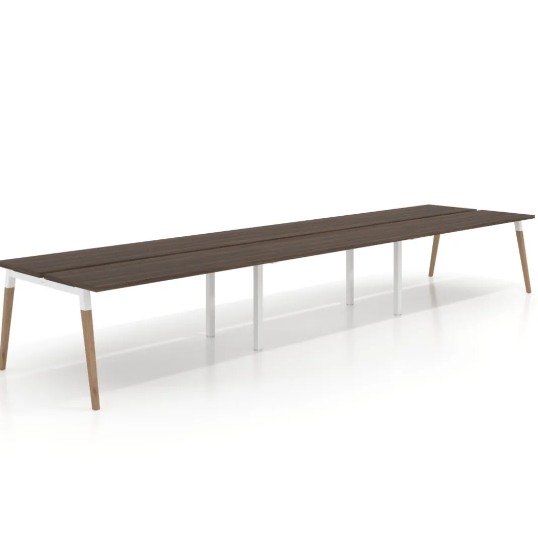 Mesa de oficina multipuesto Arki triple, fondo 126 cm, patas de madera