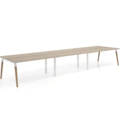 Mesa de oficina multipuesto Arki triple, fondo 126 cm, patas de madera
