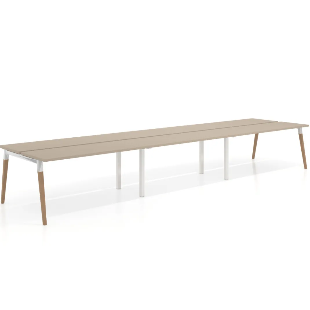 Mesa de oficina multipuesto Arki triple, fondo 126 cm, patas de madera