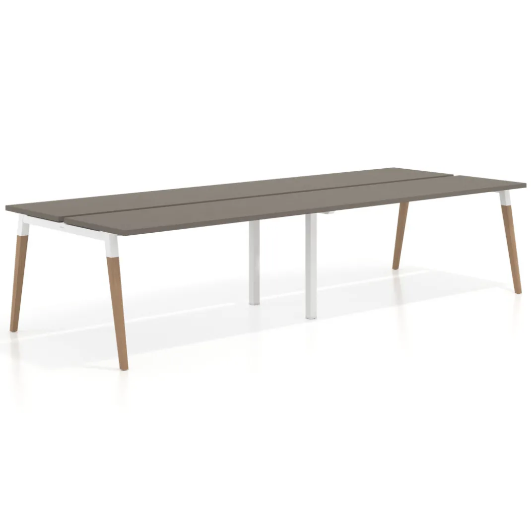 Mesa de oficina multipuesto Arki doble, fondo 126 cm, patas de madera