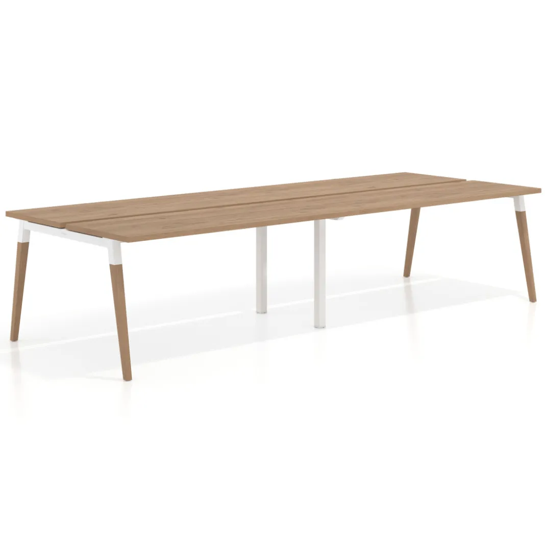 Mesa de oficina multipuesto Arki doble, fondo 126 cm, patas de madera