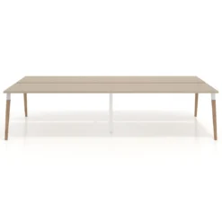 Mesa de oficina multipuesto Arki doble, fondo 126 cm, patas de madera