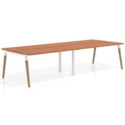 Mesa de oficina multipuesto Arki doble, fondo 126 cm, patas de madera