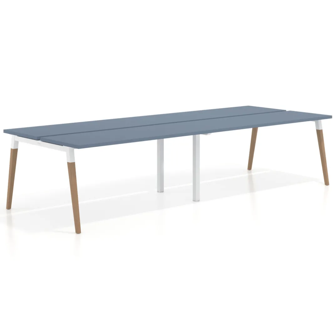 Mesa de oficina multipuesto Arki doble, fondo 126 cm, patas de madera