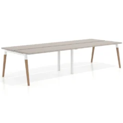 Mesa de oficina multipuesto Arki doble, fondo 126 cm, patas de madera
