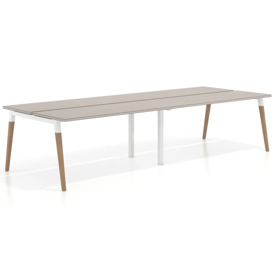 Mesa de oficina multipuesto Arki doble, fondo 126 cm, patas de madera