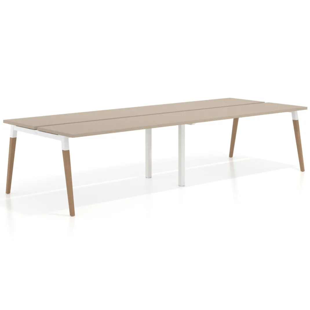 Mesa de oficina multipuesto Arki doble, fondo 126 cm, patas de madera