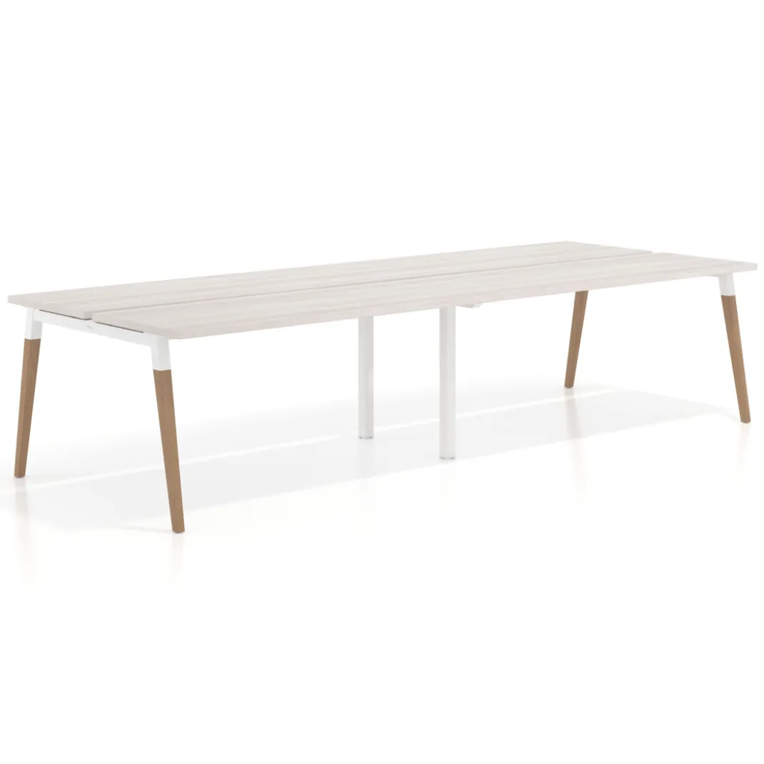 Mesa de oficina multipuesto Arki doble, fondo 126 cm, patas de madera
