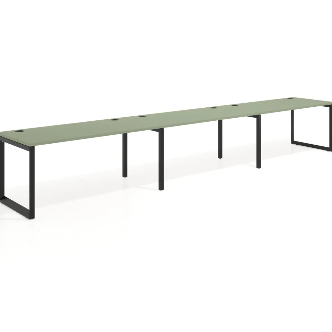 Mesa de oficina progresiva Delta triple, fondo 80cm, estructura negra