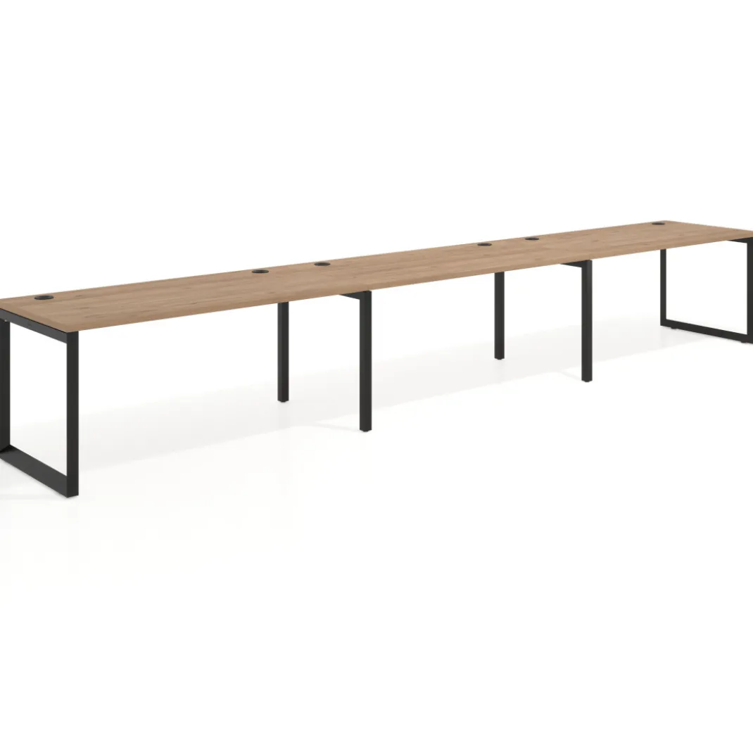 Mesa de oficina progresiva Delta triple, fondo 80cm, estructura negra