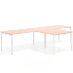 Mesa de oficina progresiva doble con ala extensión Kube, estructura blanca