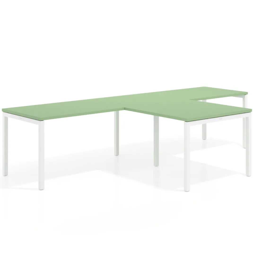 Mesa de oficina progresiva doble con ala extensión Kube, estructura blanca