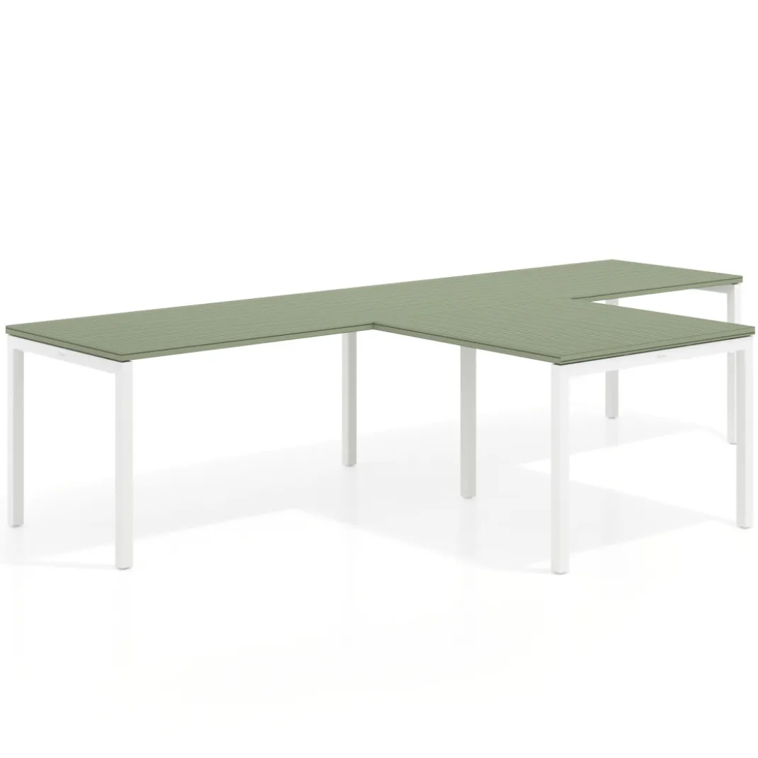 Mesa de oficina progresiva doble con ala extensión Kube, estructura blanca