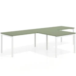 Mesa de oficina progresiva doble con ala extensión Kube, estructura blanca