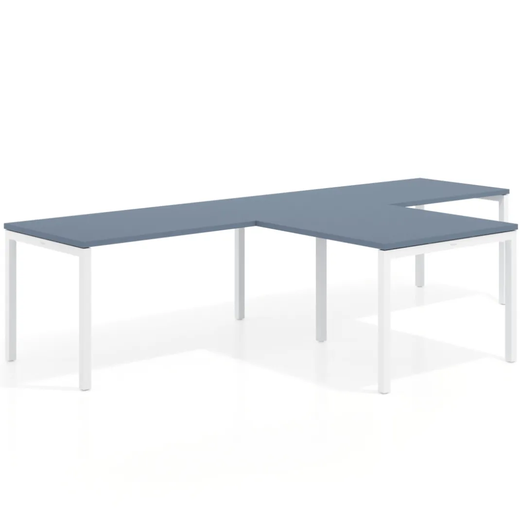 Mesa de oficina progresiva doble con ala extensión Kube, estructura blanca