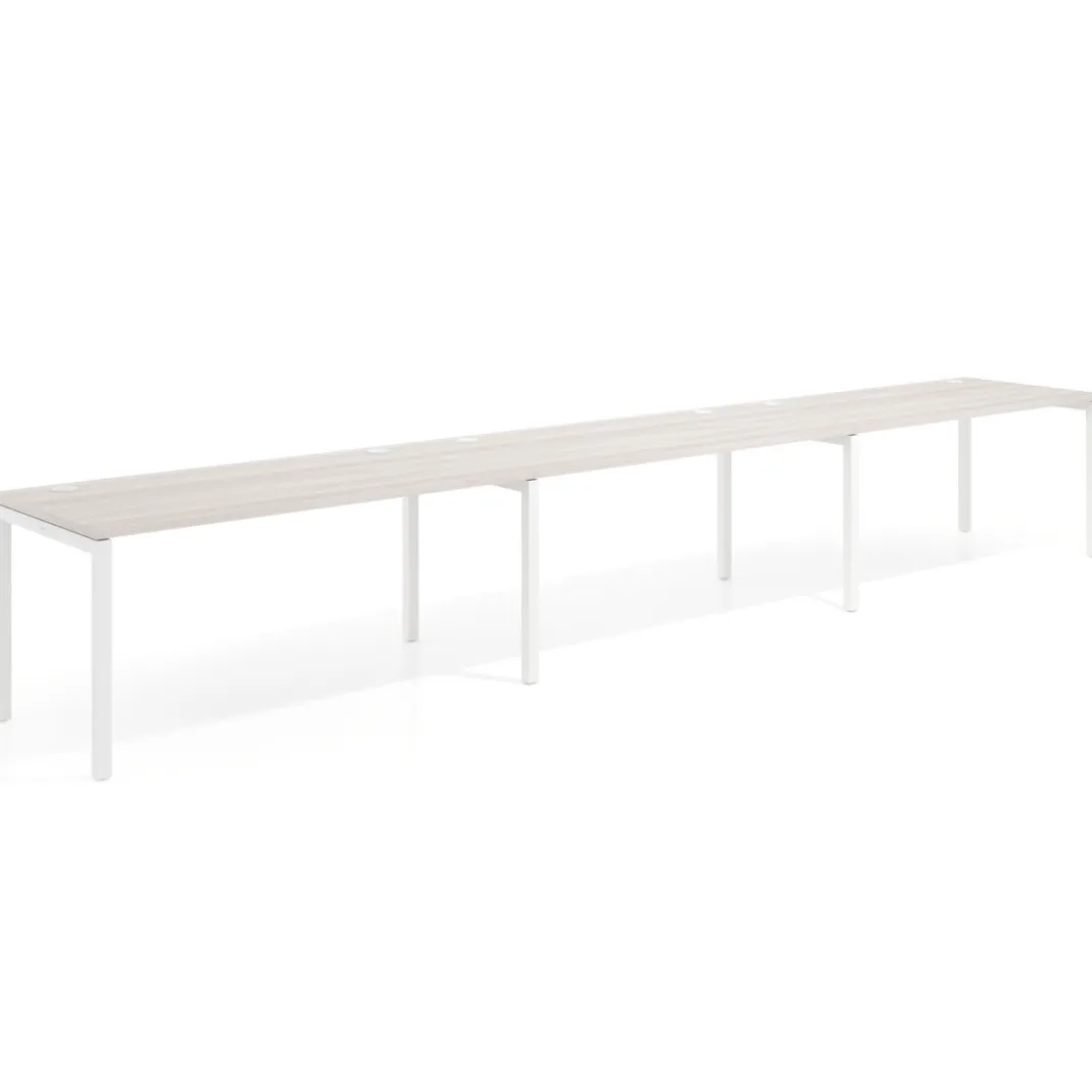 Mesa de oficina progresiva triple Kube, fondo 80cm, estructura blanca