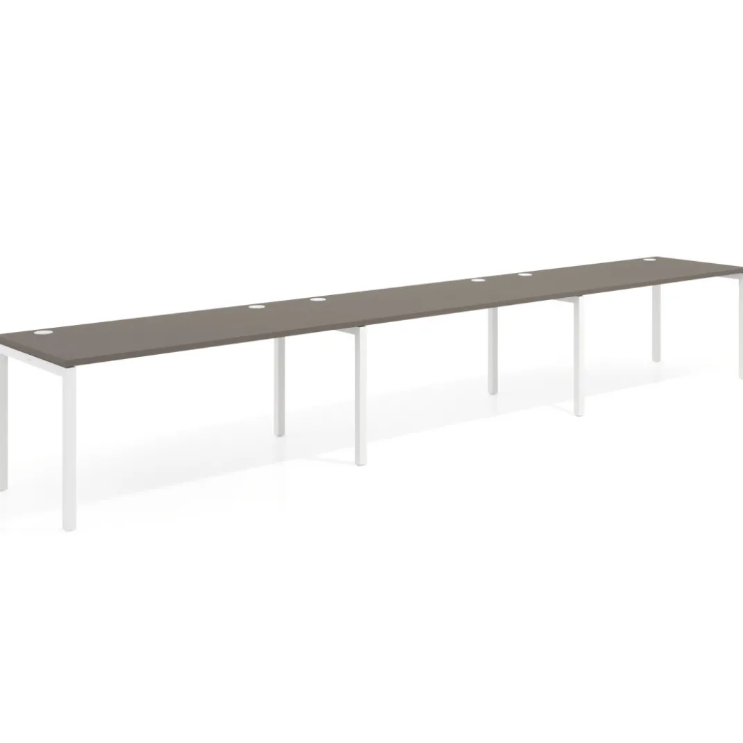 Mesa de oficina progresiva triple Kube, fondo 80cm, estructura blanca