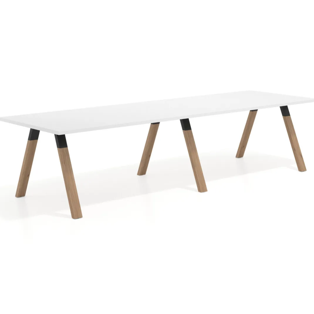 Mesa de oficina progresiva UvePro doble, fondo 100cm, estructura negra, patas de madera