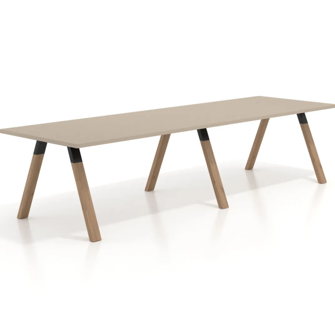 Mesa de oficina progresiva UvePro doble, fondo 100cm, estructura negra, patas de madera