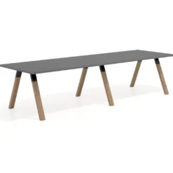 Mesa de oficina progresiva UvePro doble, fondo 100cm, estructura negra, patas de madera