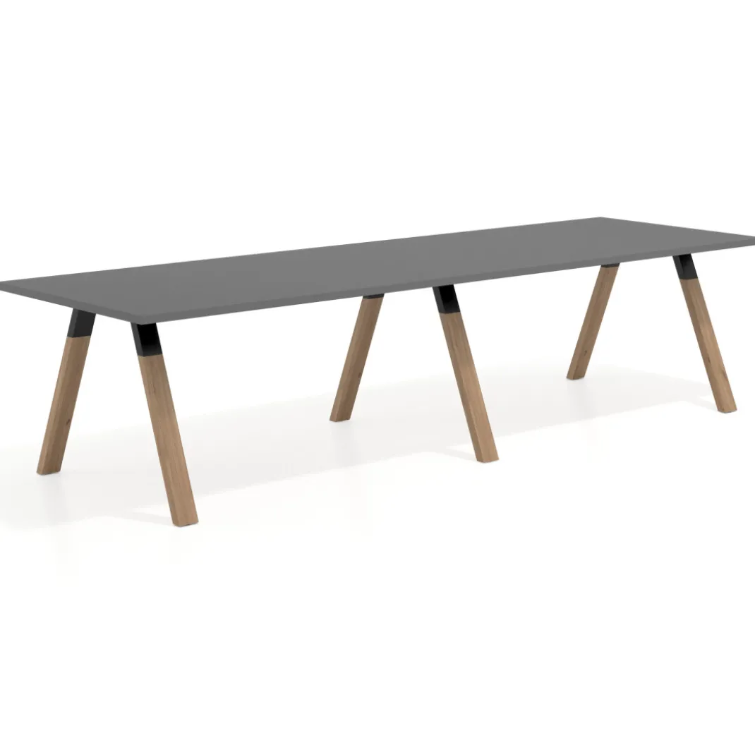 Mesa de oficina progresiva UvePro doble, fondo 100cm, estructura negra, patas de madera