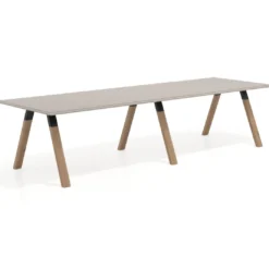 Mesa de oficina progresiva UvePro doble, fondo 100cm, estructura negra, patas de madera