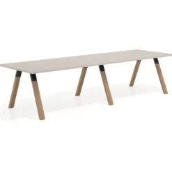 Mesa de oficina progresiva UvePro doble, fondo 100cm, estructura negra, patas de madera
