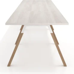 Mesa de oficina progresiva UvePro triple, fondo 100cm, estructura blanca, patas de madera