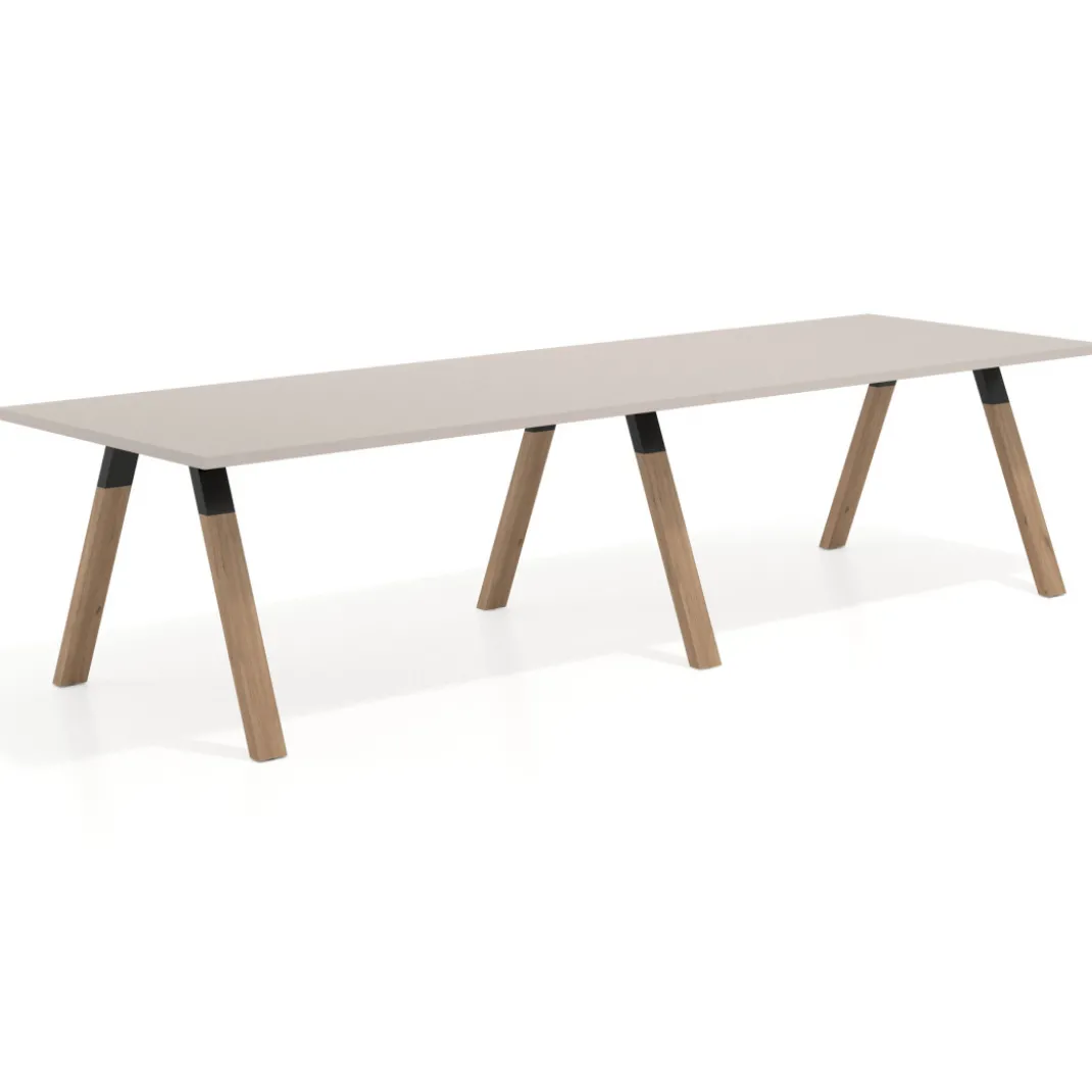 Mesa de oficina progresiva UvePro doble, fondo 100cm, estructura negra, patas de madera