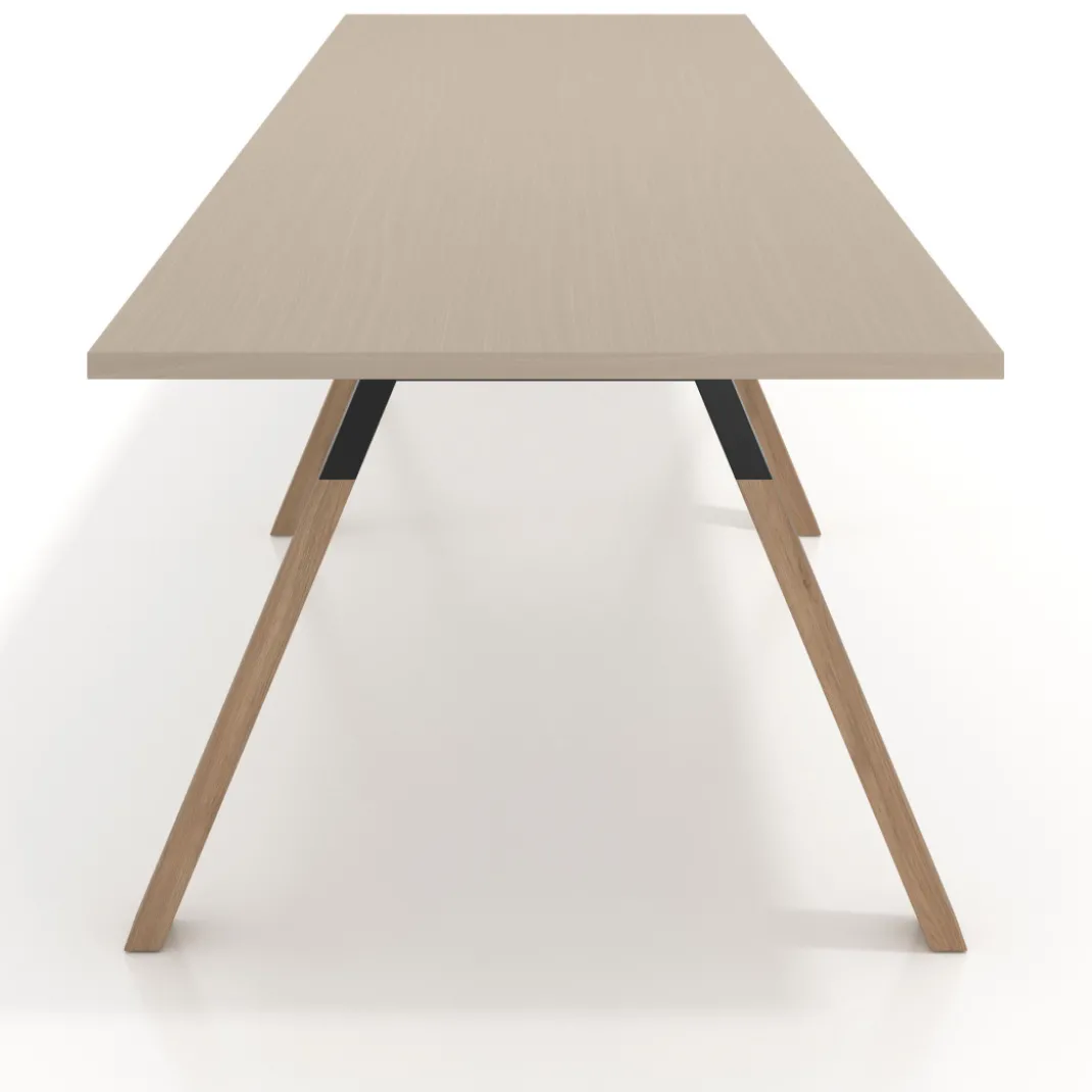 Mesa de oficina progresiva UvePro doble, fondo 100cm, estructura negra, patas de madera