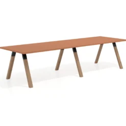 Mesa de oficina progresiva UvePro doble, fondo 100cm, estructura negra, patas de madera