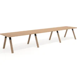 Mesa de oficina progresiva UvePro triple, fondo 100cm, estructura negra, patas de madera