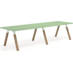 Mesa de oficina progresiva UvePro doble, fondo 100cm, estructura blanca, patas de madera