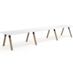 Mesa de oficina progresiva UvePro triple, fondo 100cm, estructura negra, patas de madera