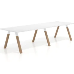 Mesa de oficina progresiva UvePro doble, fondo 100cm, estructura blanca, patas de madera