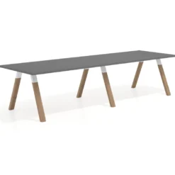 Mesa de oficina progresiva UvePro doble, fondo 100cm, estructura blanca, patas de madera