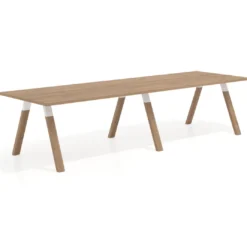 Mesa de oficina progresiva UvePro doble, fondo 100cm, estructura blanca, patas de madera