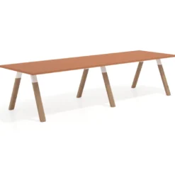 Mesa de oficina progresiva UvePro doble, fondo 100cm, estructura blanca, patas de madera