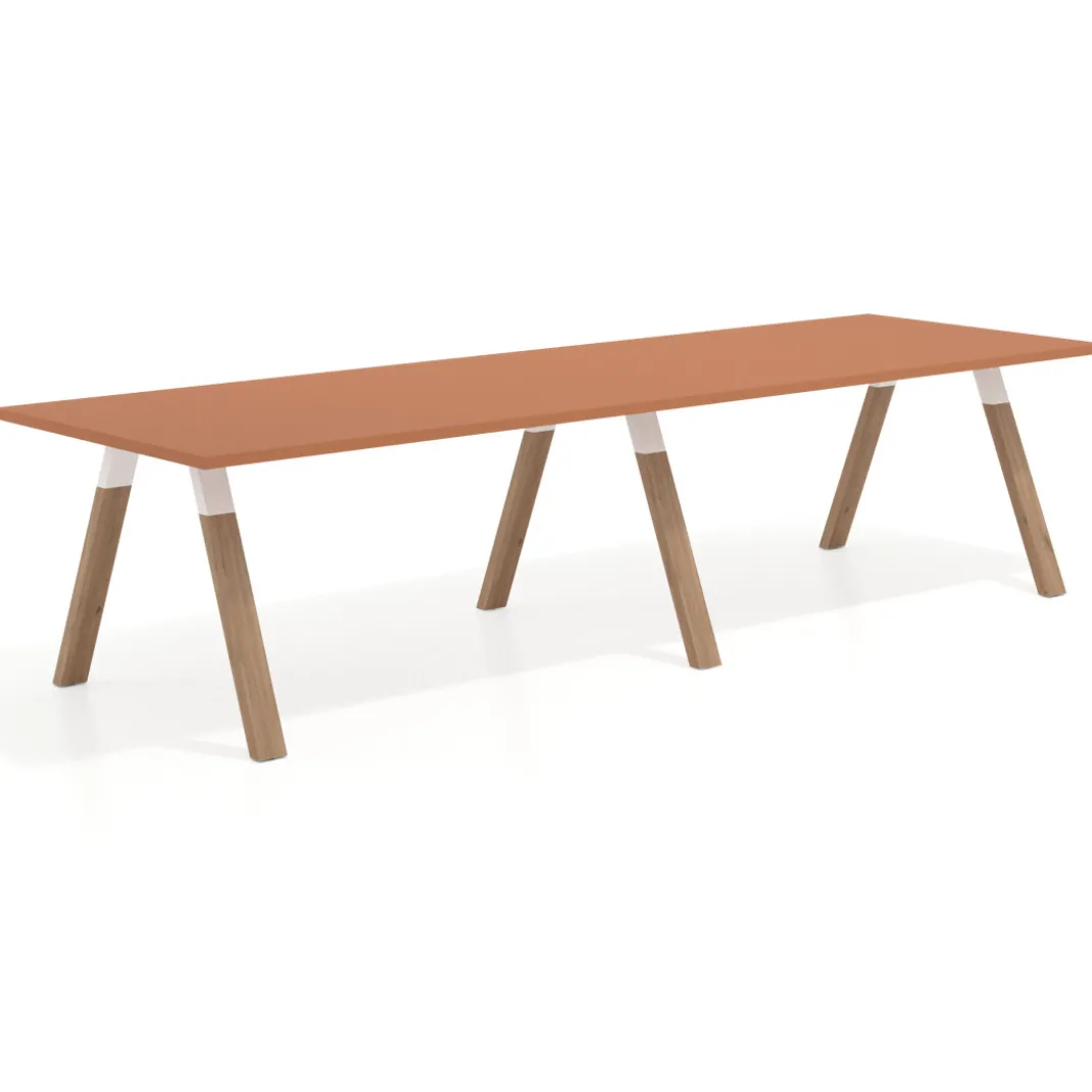Mesa de oficina progresiva UvePro doble, fondo 100cm, estructura blanca, patas de madera